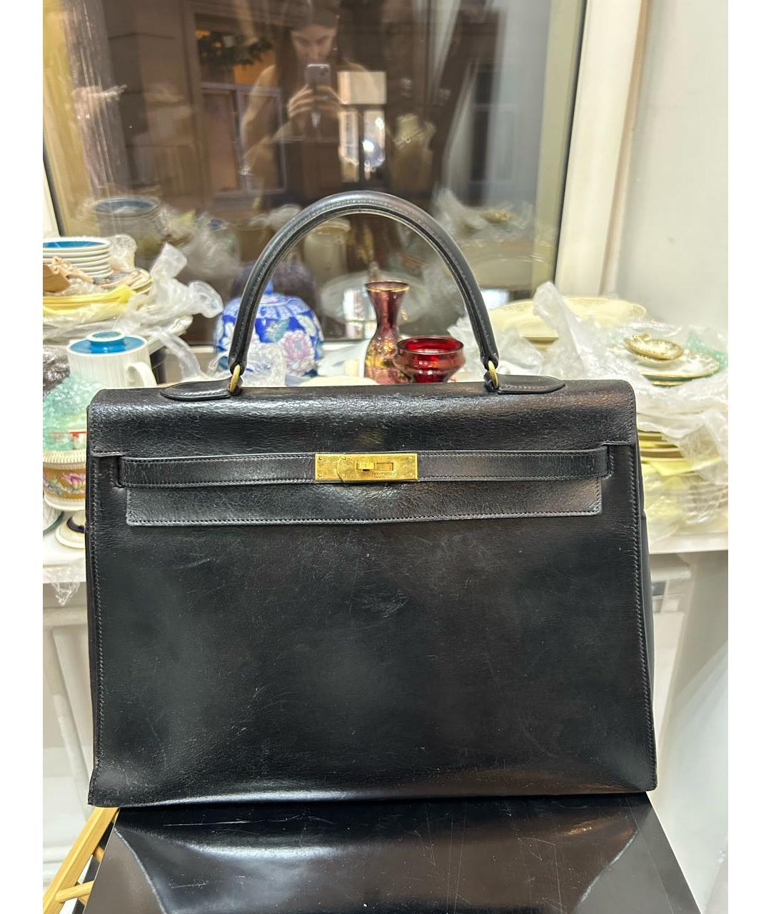 HERMES Черная кожаная сумка с короткими ручками, фото 2
