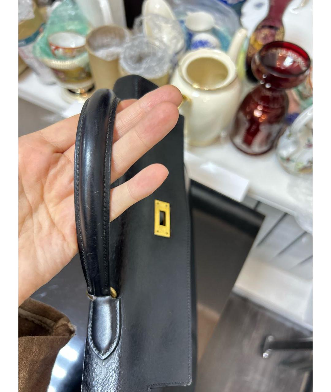 HERMES Черная кожаная сумка с короткими ручками, фото 7
