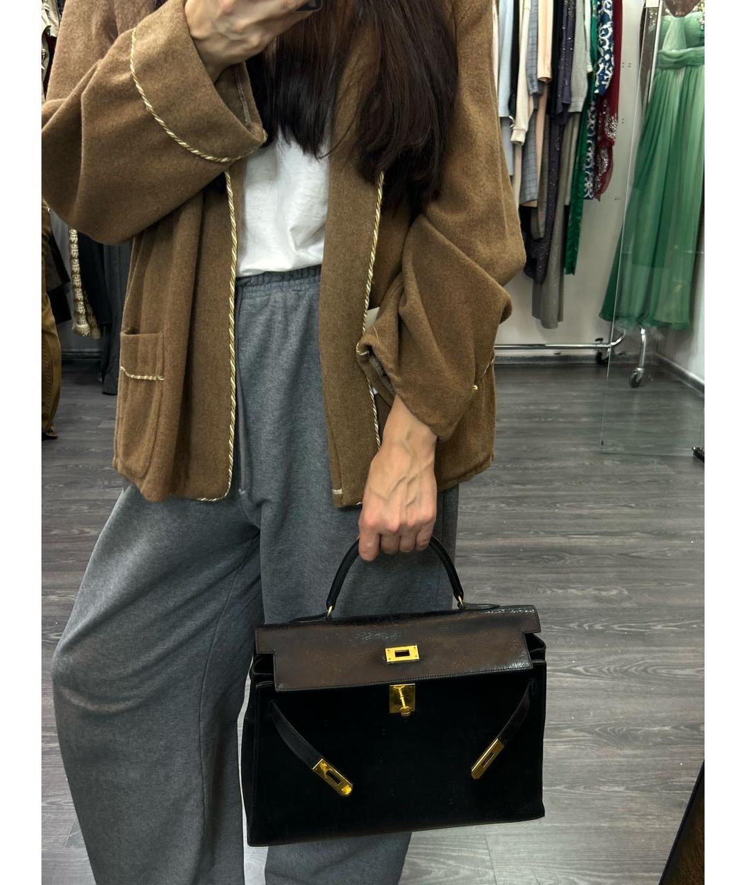 HERMES Черная кожаная сумка с короткими ручками, фото 8