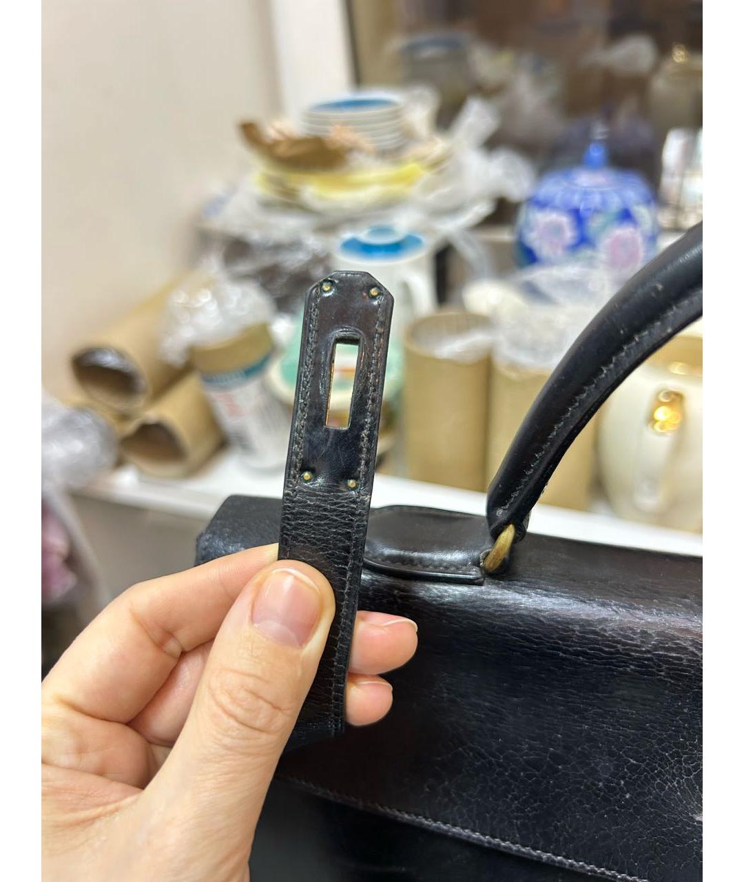 HERMES Черная кожаная сумка с короткими ручками, фото 4