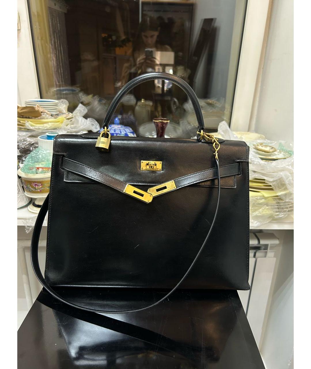 HERMES Черная кожаная сумка с короткими ручками, фото 9