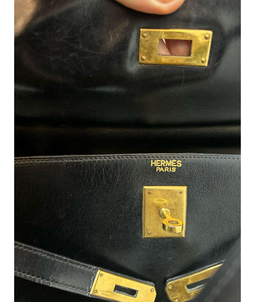HERMES Черная кожаная сумка с короткими ручками, фото 4