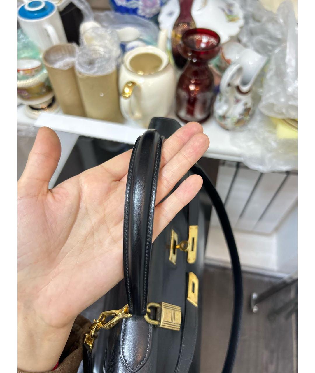 HERMES Черная кожаная сумка с короткими ручками, фото 3