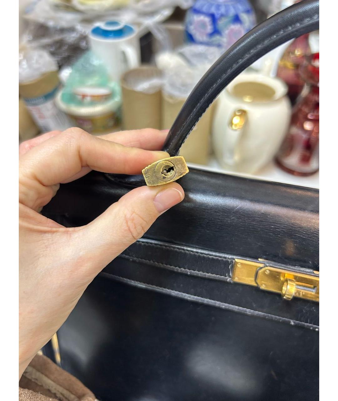 HERMES Черная кожаная сумка с короткими ручками, фото 6