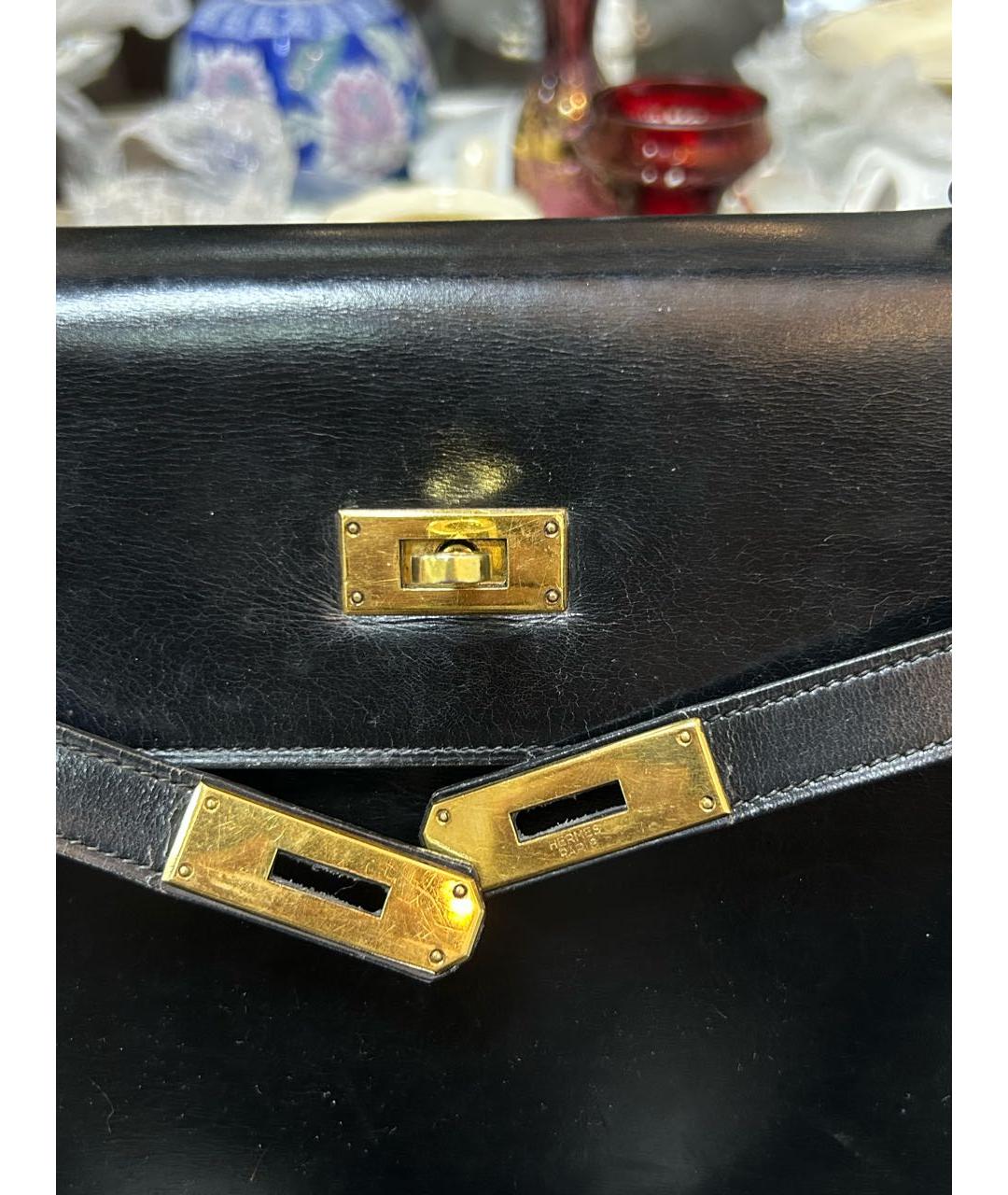 HERMES Черная кожаная сумка с короткими ручками, фото 8