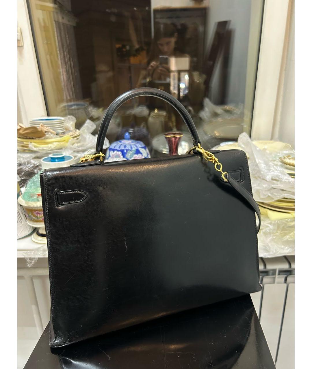 HERMES Черная кожаная сумка с короткими ручками, фото 2