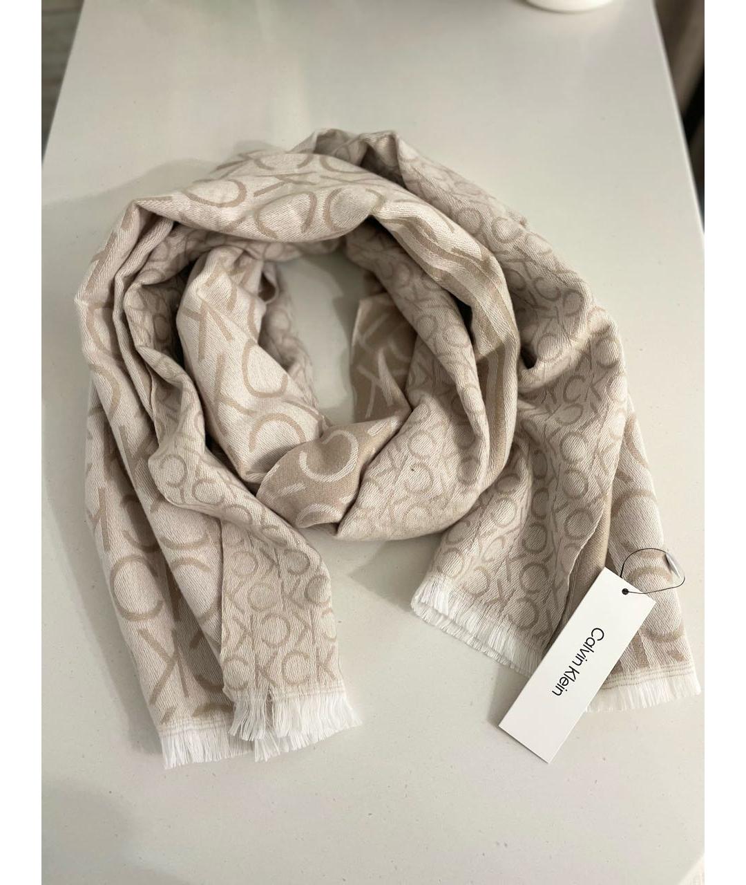 CALVIN KLEIN Бежевый шарф, фото 3