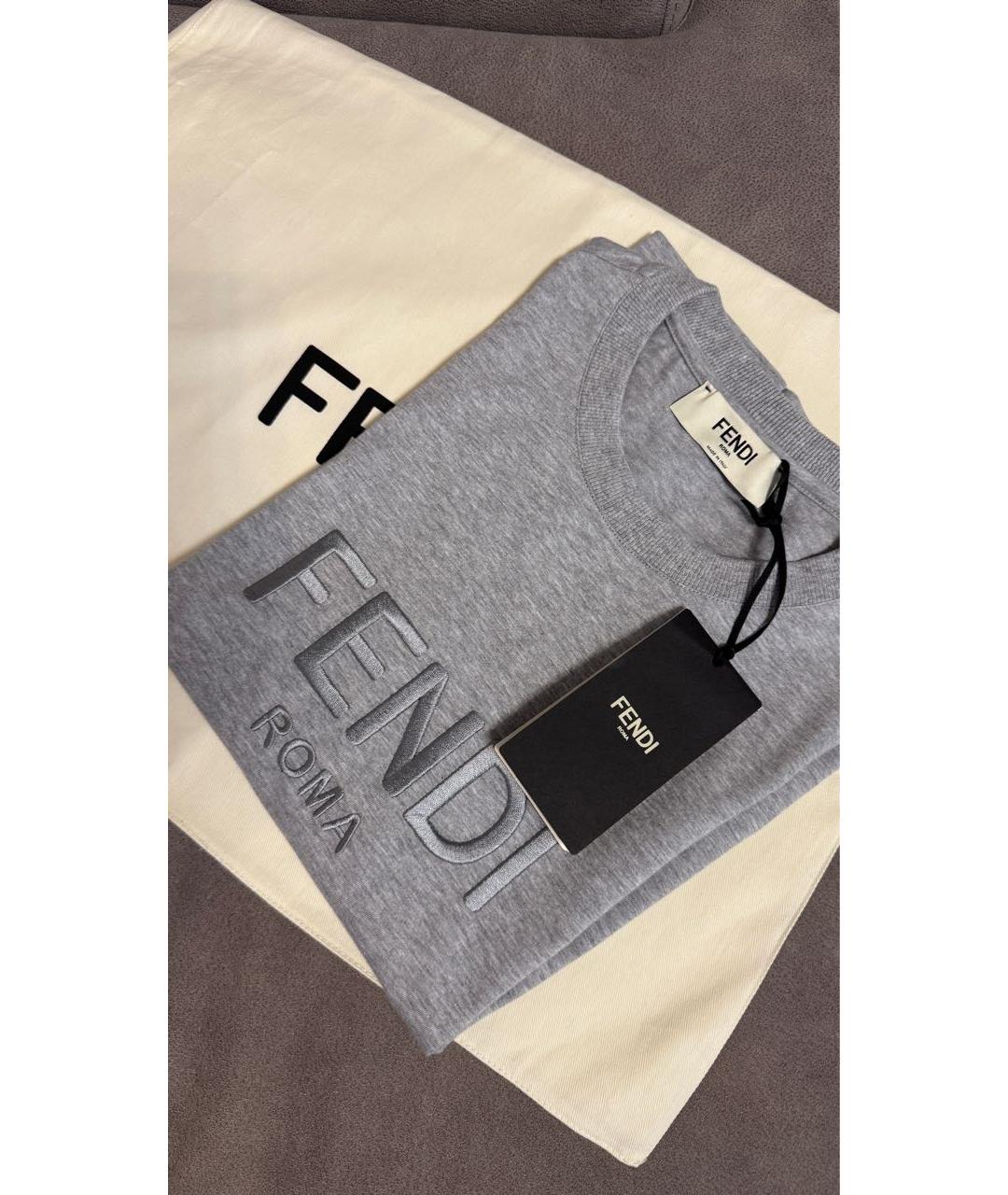 FENDI Серая хлопковая футболка, фото 4