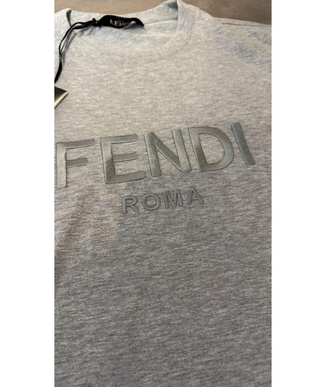 FENDI Серая хлопковая футболка, фото 3
