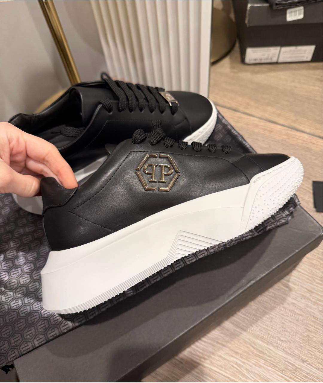 PHILIPP PLEIN Черные кожаные кеды, фото 5