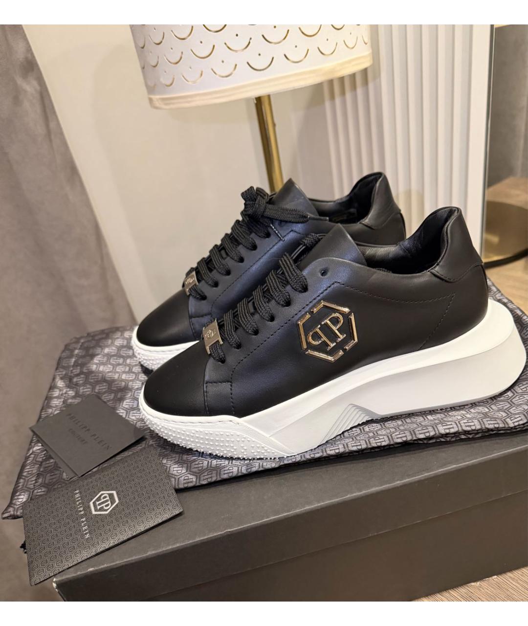 PHILIPP PLEIN Черные кожаные кеды, фото 2