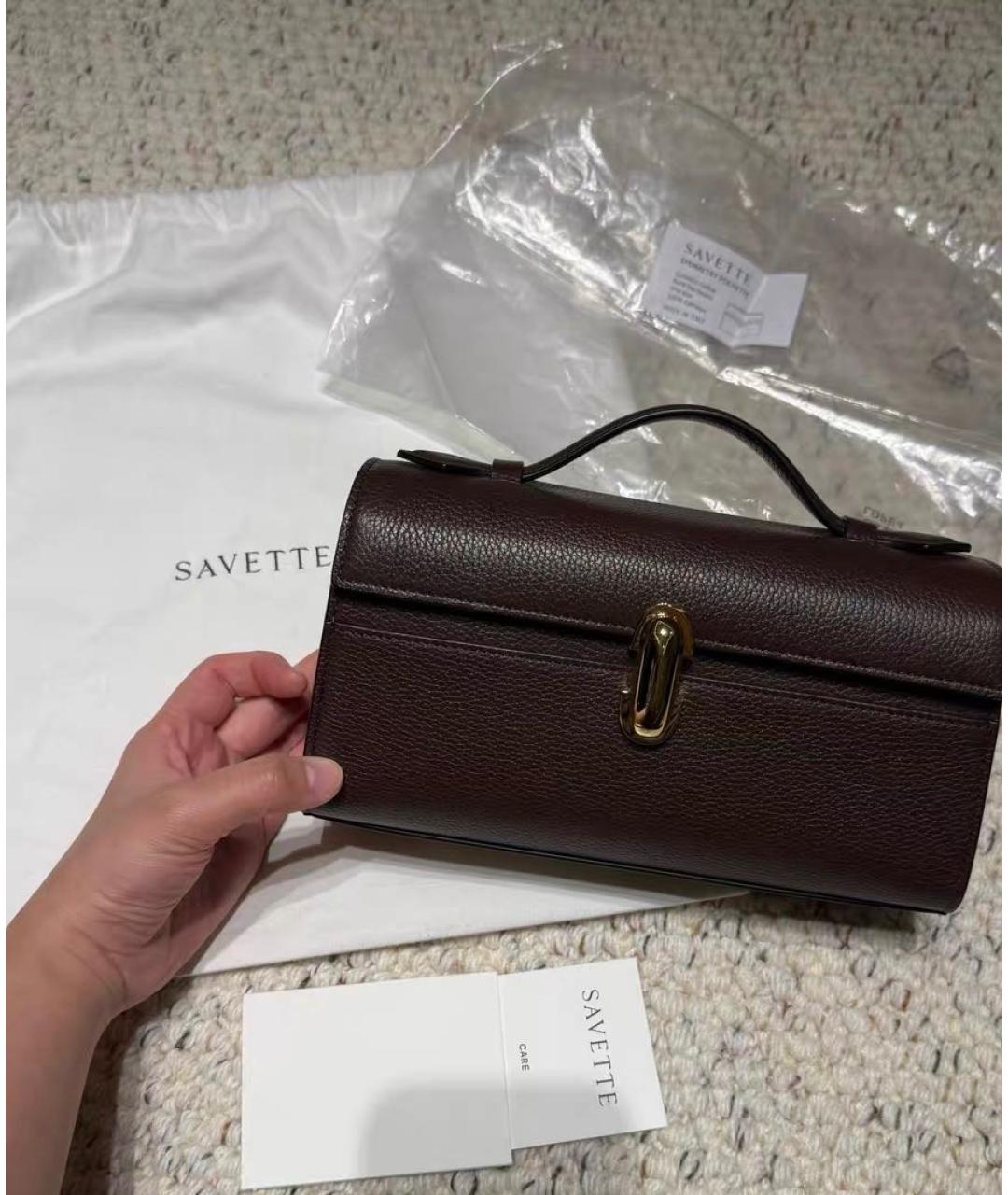 Savette Коричневая кожаная сумка с короткими ручками, фото 2