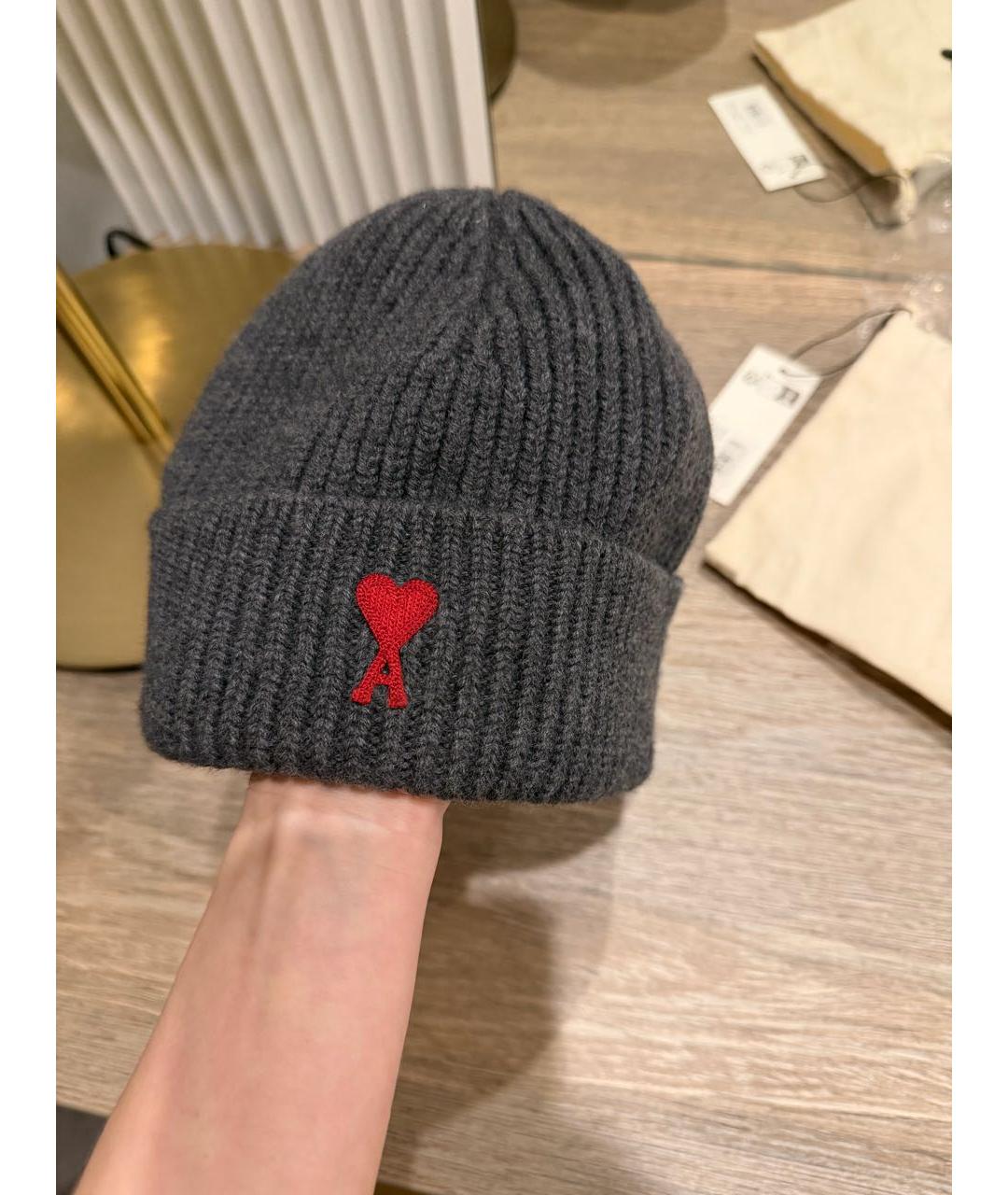 Ami Paris Серая шерстяная шапка, фото 5