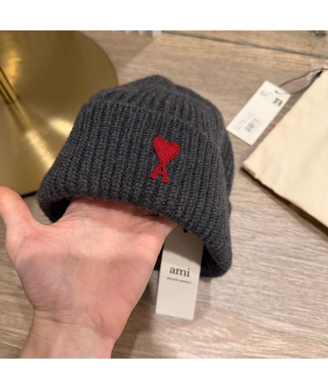 Ami Paris Серая шерстяная шапка, фото 3