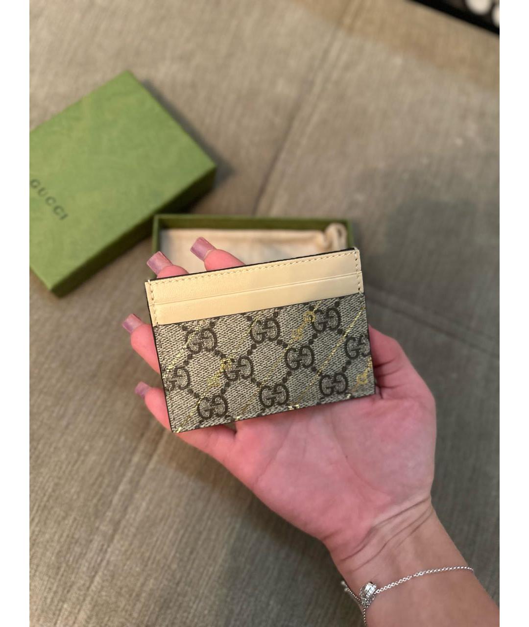 GUCCI Бежевый кожаный кардхолдер, фото 4