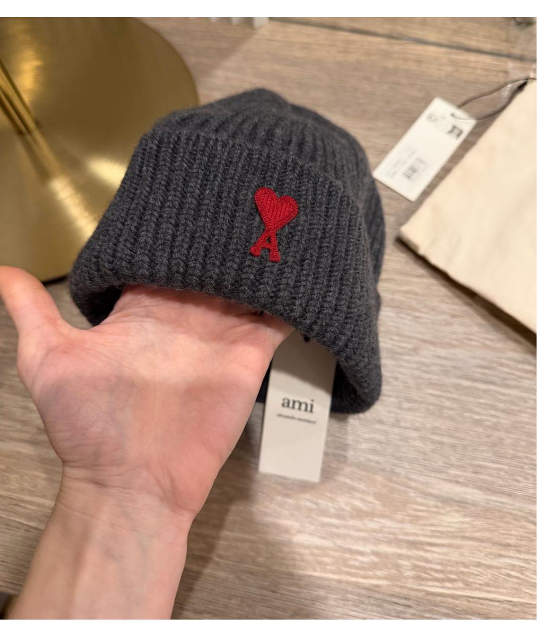 Ami Paris Серая шерстяная шапка, фото 3