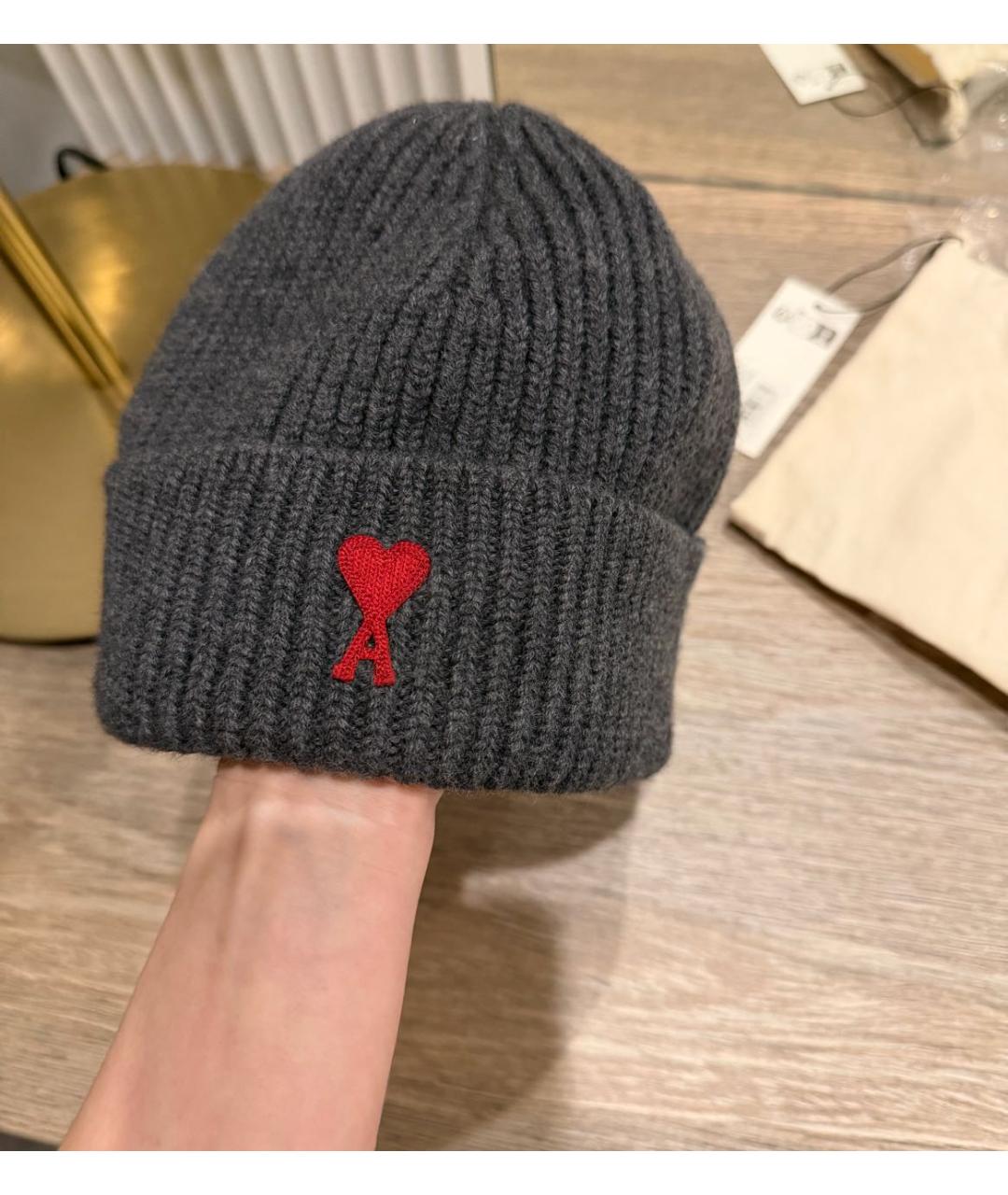 Ami Paris Серая шерстяная шапка, фото 4