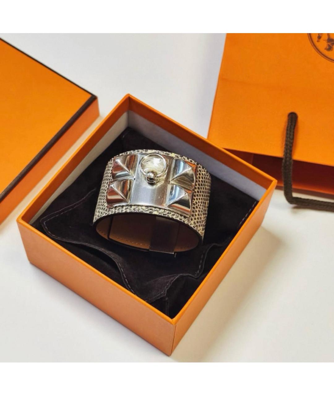 HERMES Серый браслет из экзотической кожи, фото 5