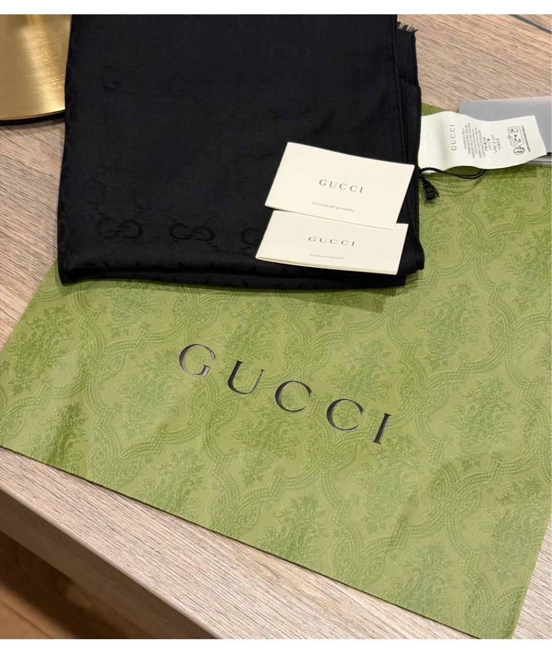 GUCCI Черный шерстяной шарф, фото 7