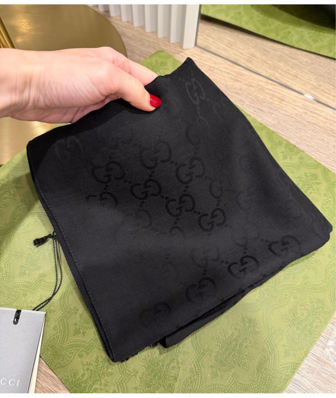 GUCCI Черный шерстяной шарф, фото 4