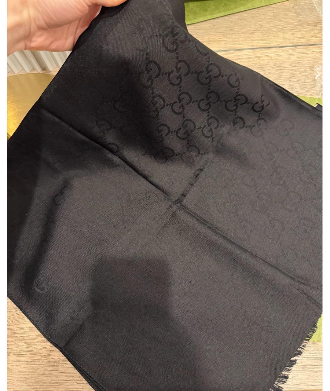 GUCCI Черный шерстяной шарф, фото 5