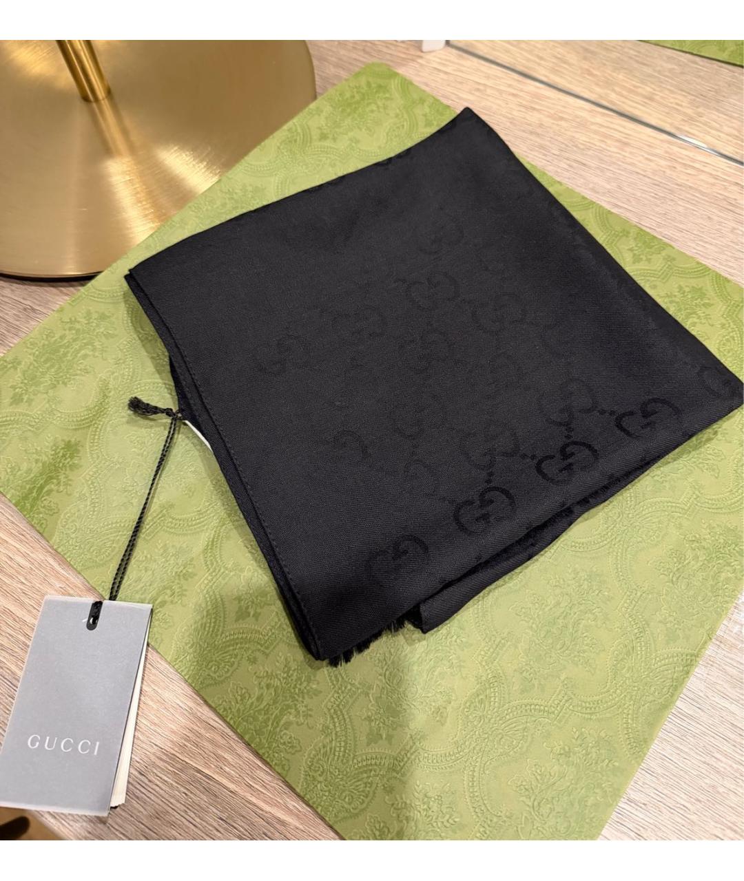 GUCCI Черный шерстяной шарф, фото 2