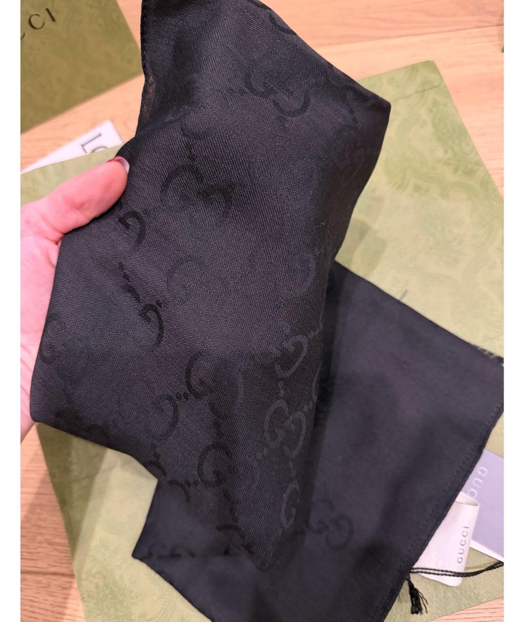 GUCCI Черный шерстяной шарф, фото 3