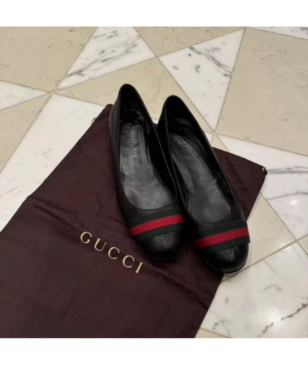 GUCCI Черные кожаные балетки, фото 5