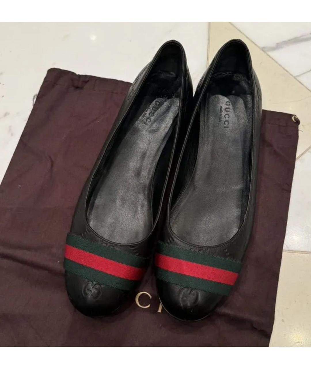 GUCCI Черные кожаные балетки, фото 2
