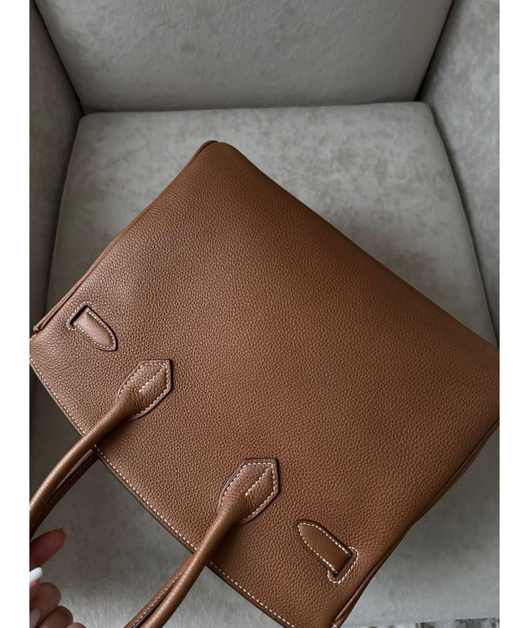 HERMES Коричневая кожаная сумка с короткими ручками, фото 3