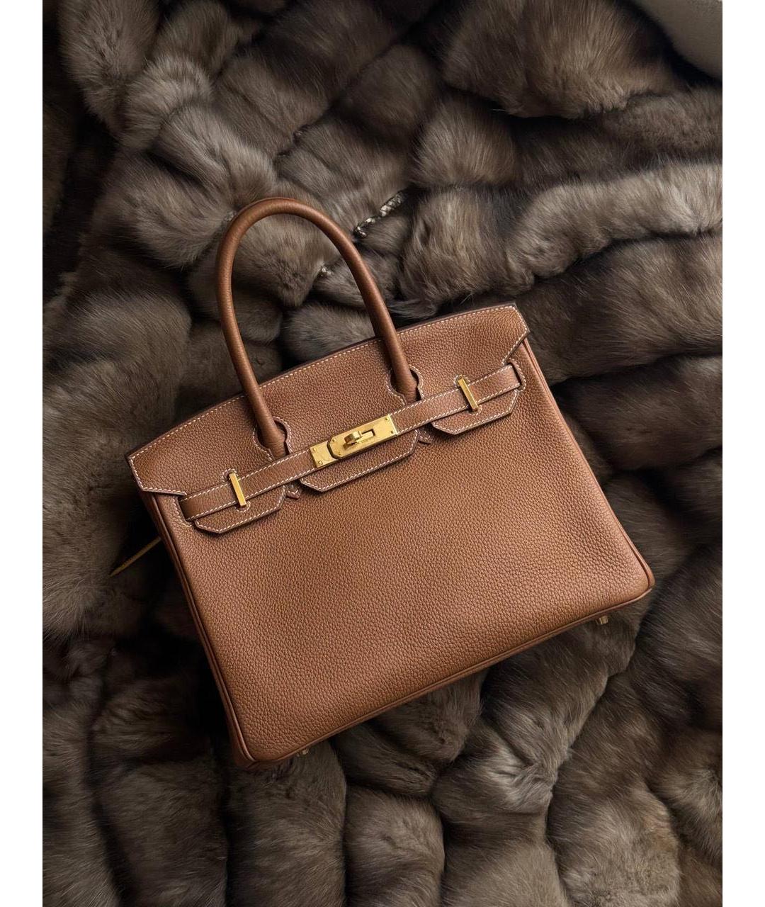 HERMES Коричневая кожаная сумка с короткими ручками, фото 5