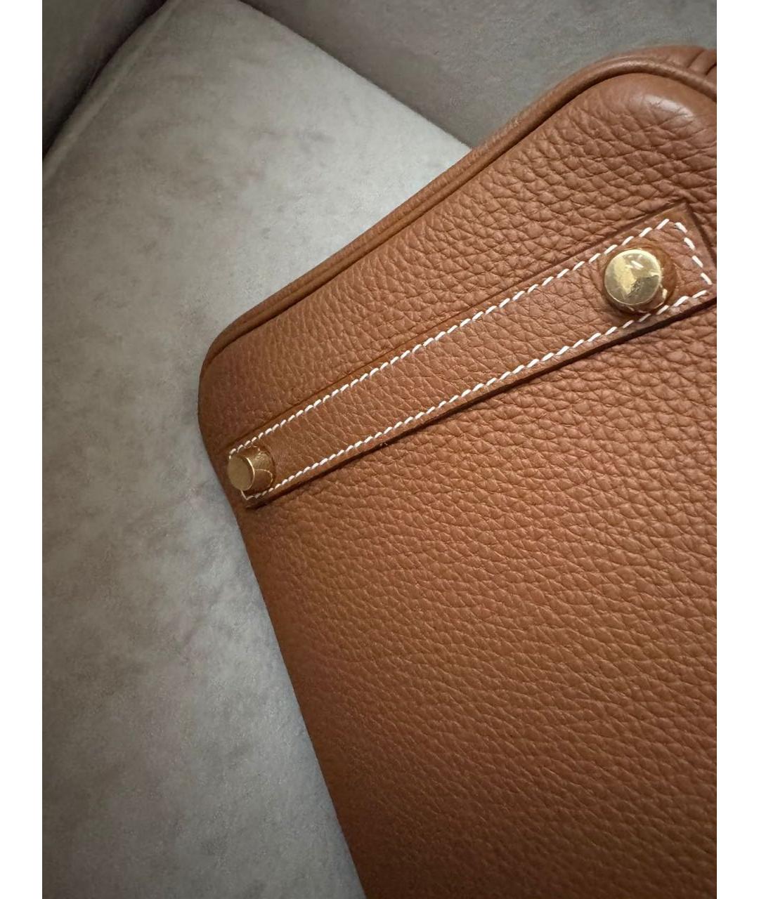 HERMES Коричневая кожаная сумка с короткими ручками, фото 6