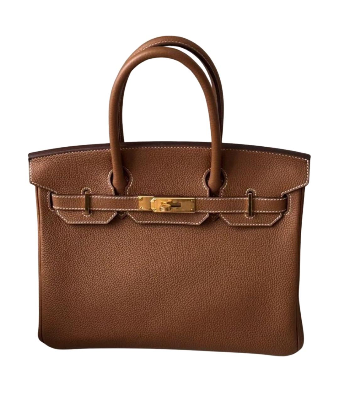 HERMES Коричневая кожаная сумка с короткими ручками, фото 1