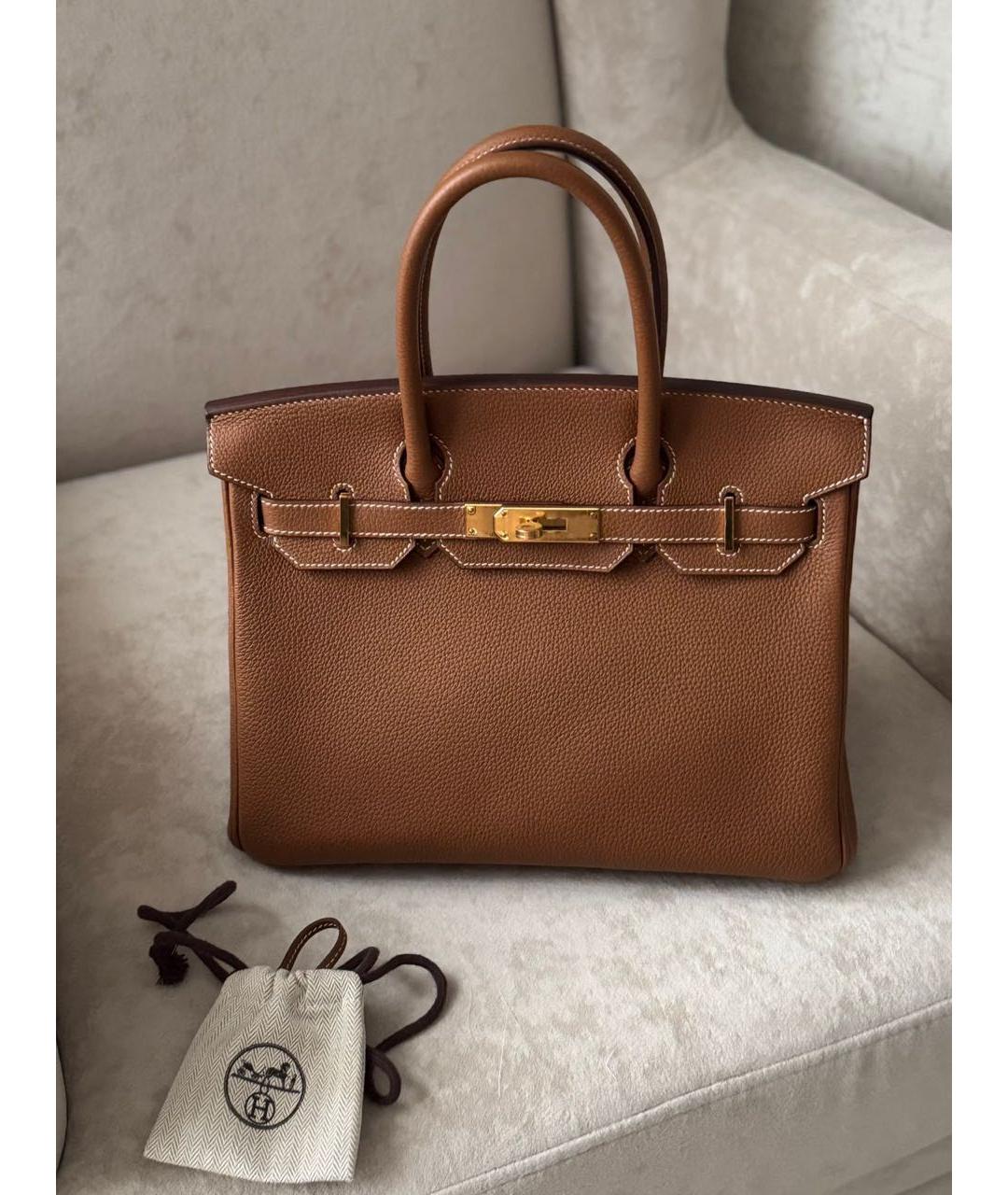 HERMES Коричневая кожаная сумка с короткими ручками, фото 9