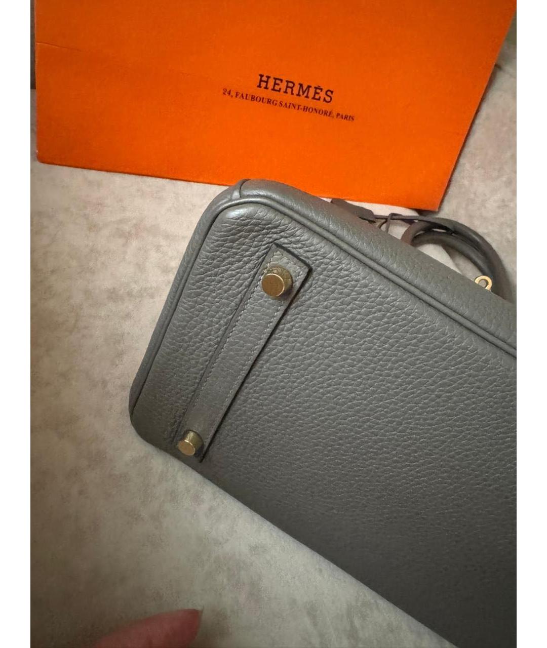HERMES Серая кожаная сумка с короткими ручками, фото 7