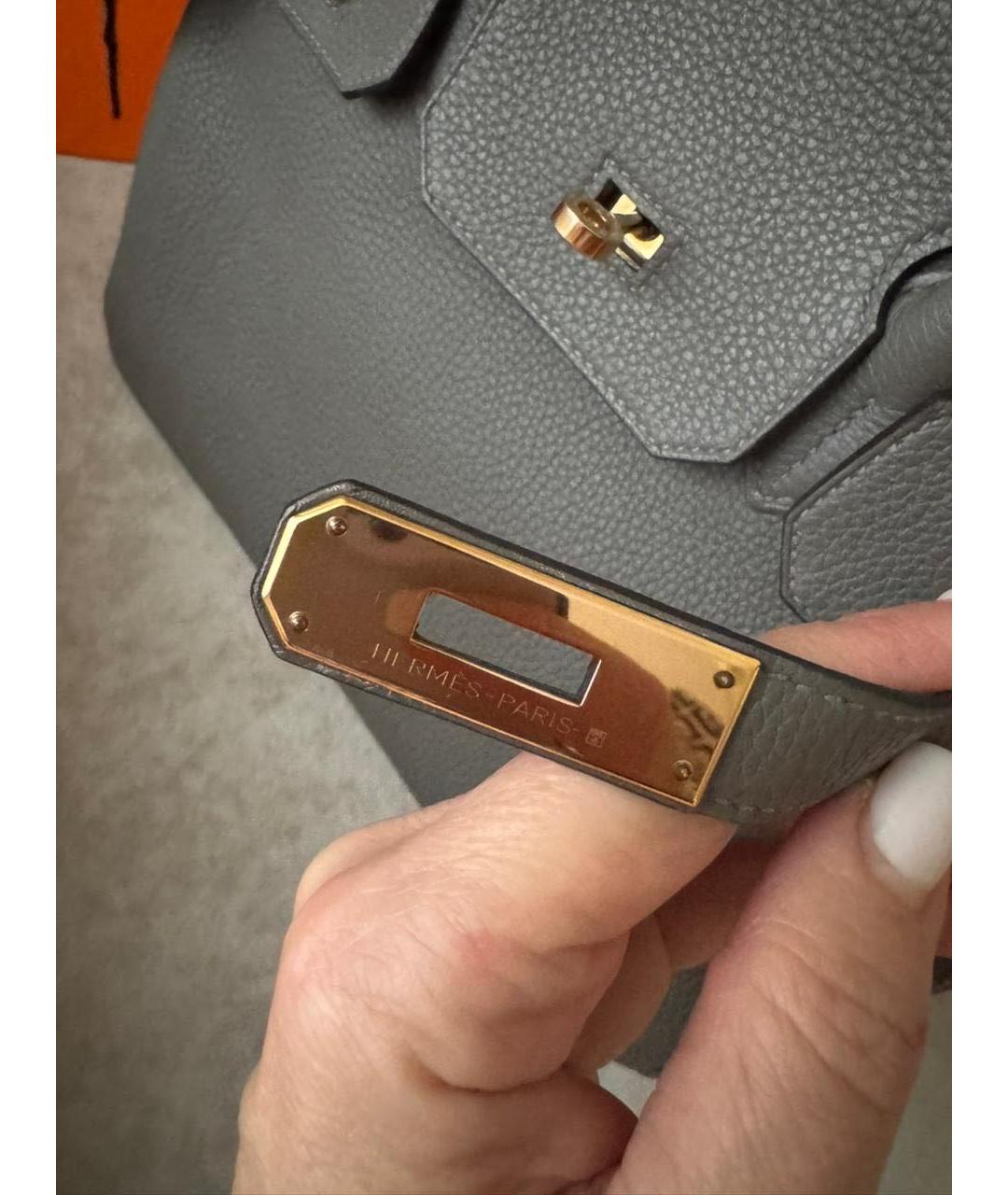 HERMES Серая кожаная сумка с короткими ручками, фото 6