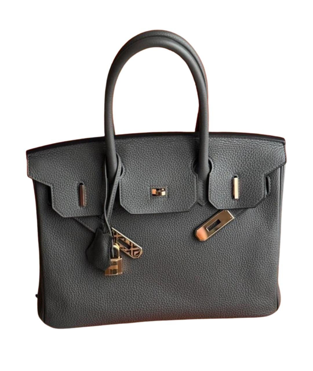 HERMES Серая кожаная сумка с короткими ручками, фото 1