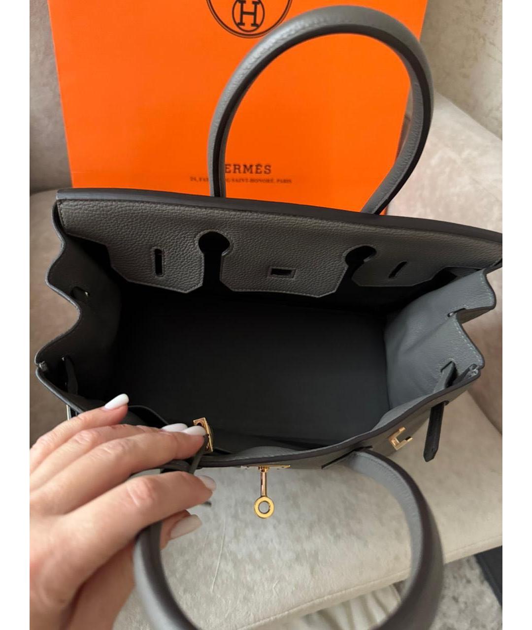 HERMES Серая кожаная сумка с короткими ручками, фото 4