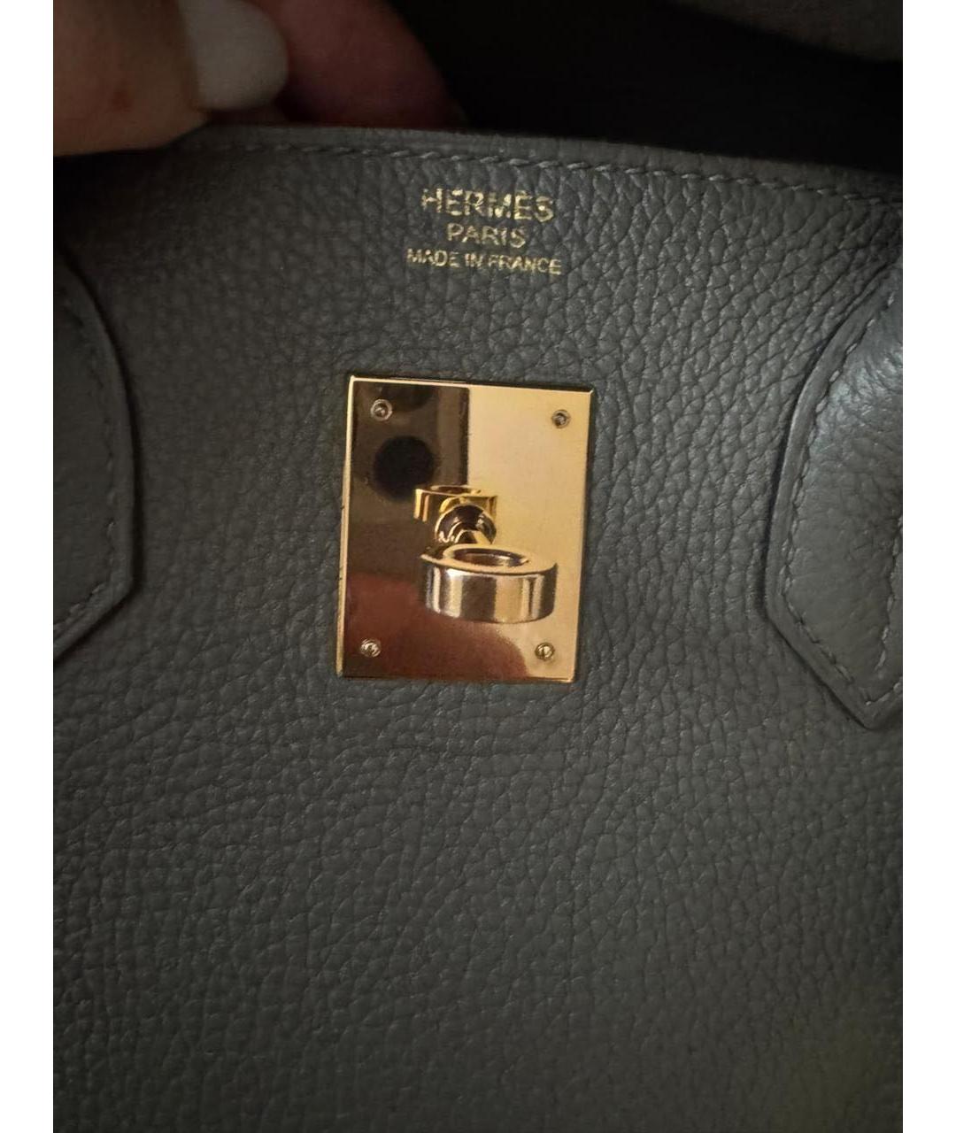 HERMES Серая кожаная сумка с короткими ручками, фото 5