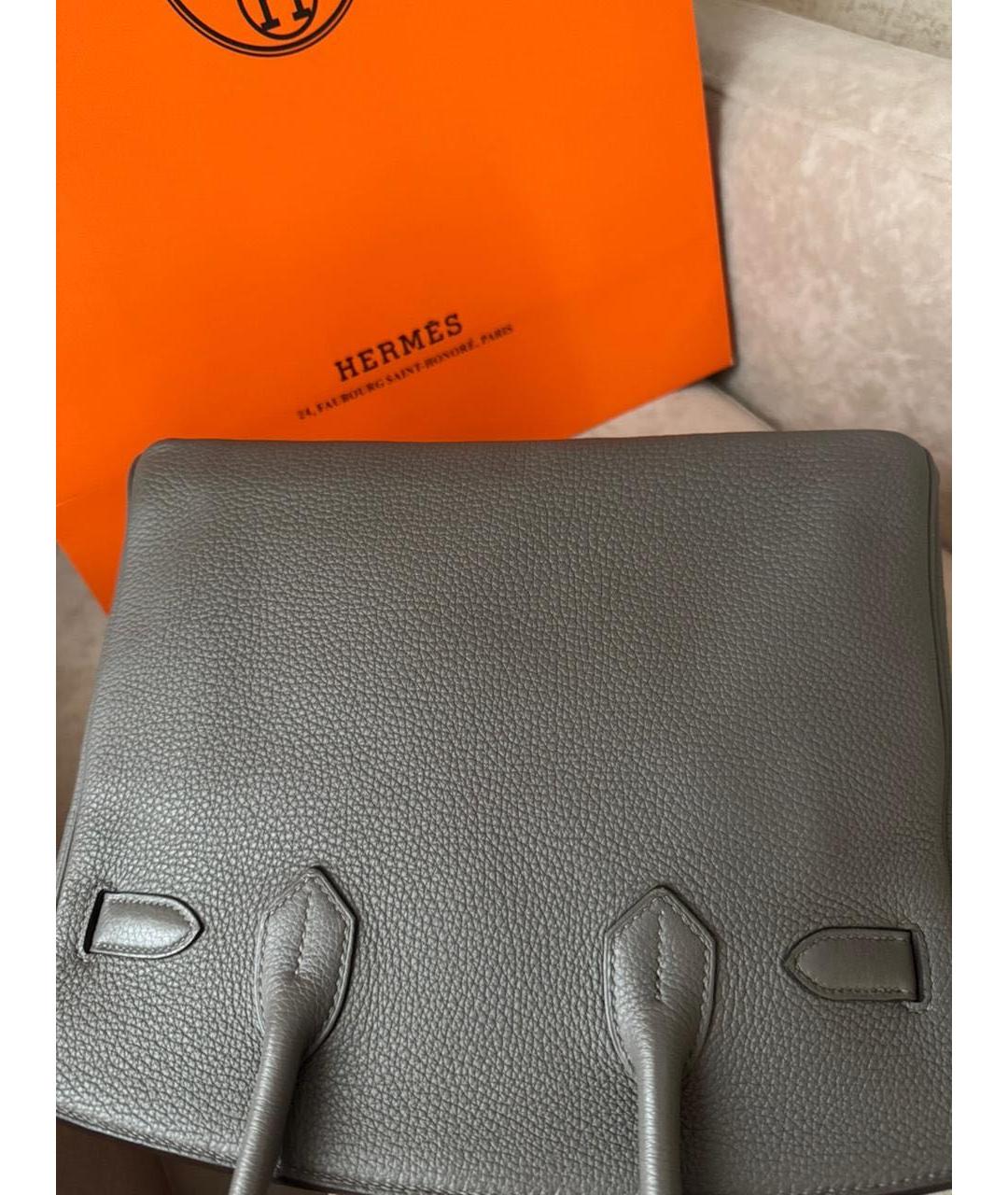 HERMES Серая кожаная сумка с короткими ручками, фото 3