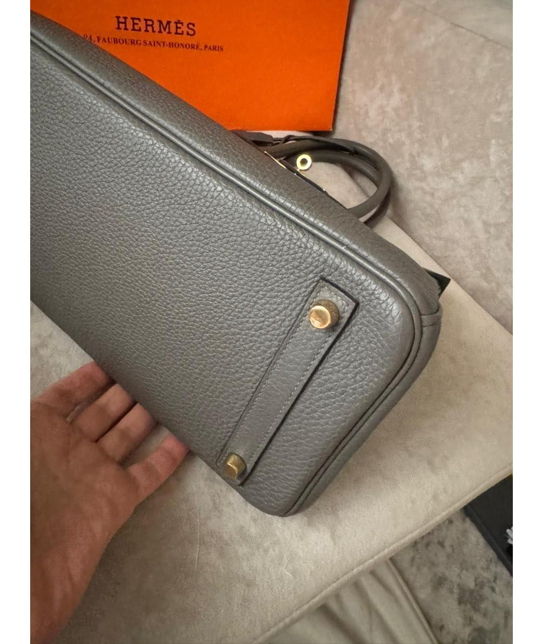HERMES Серая кожаная сумка с короткими ручками, фото 8