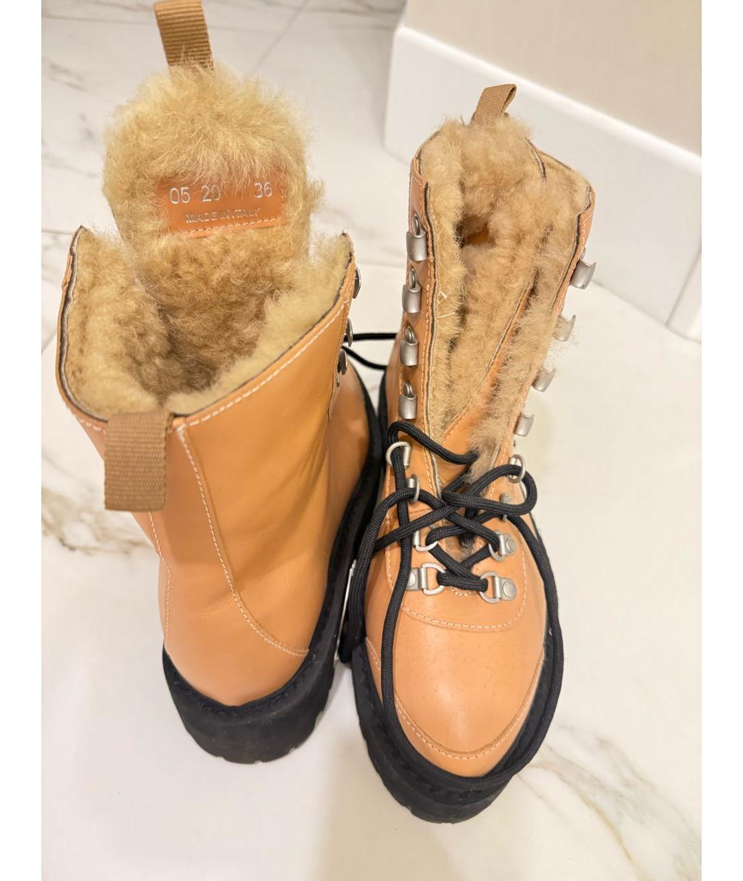 OFF-WHITE Бежевые кожаные ботинки, фото 3