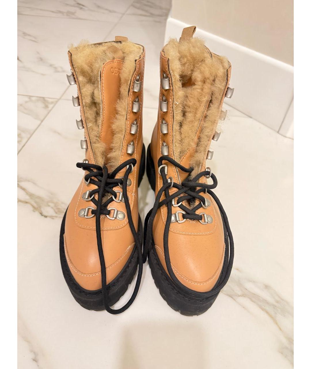 OFF-WHITE Бежевые кожаные ботинки, фото 5