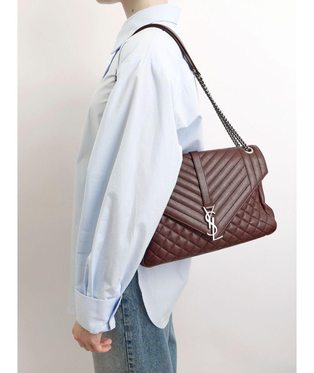 SAINT LAURENT Бордовая кожаная сумка через плечо, фото 4