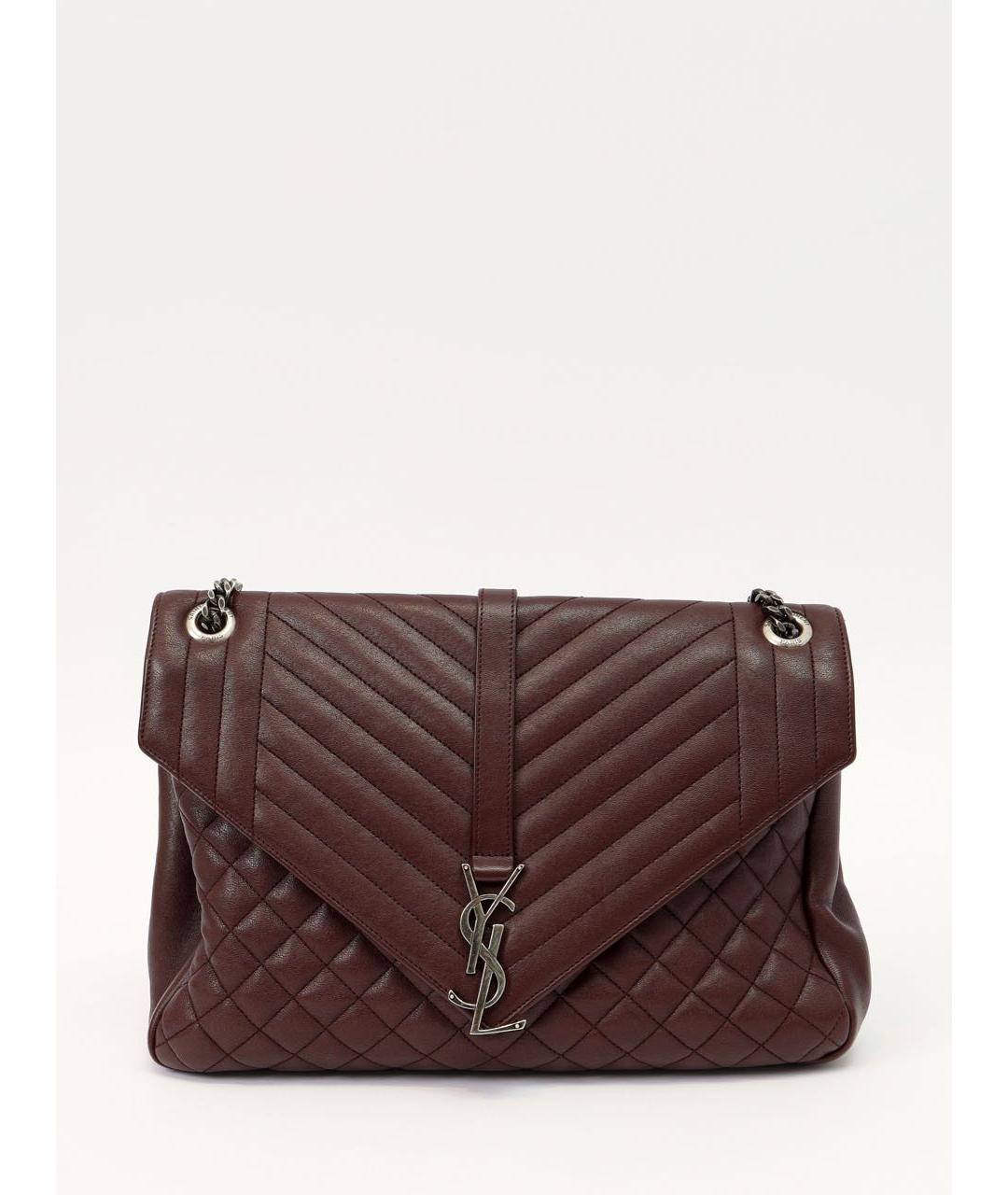 SAINT LAURENT Бордовая кожаная сумка через плечо, фото 9