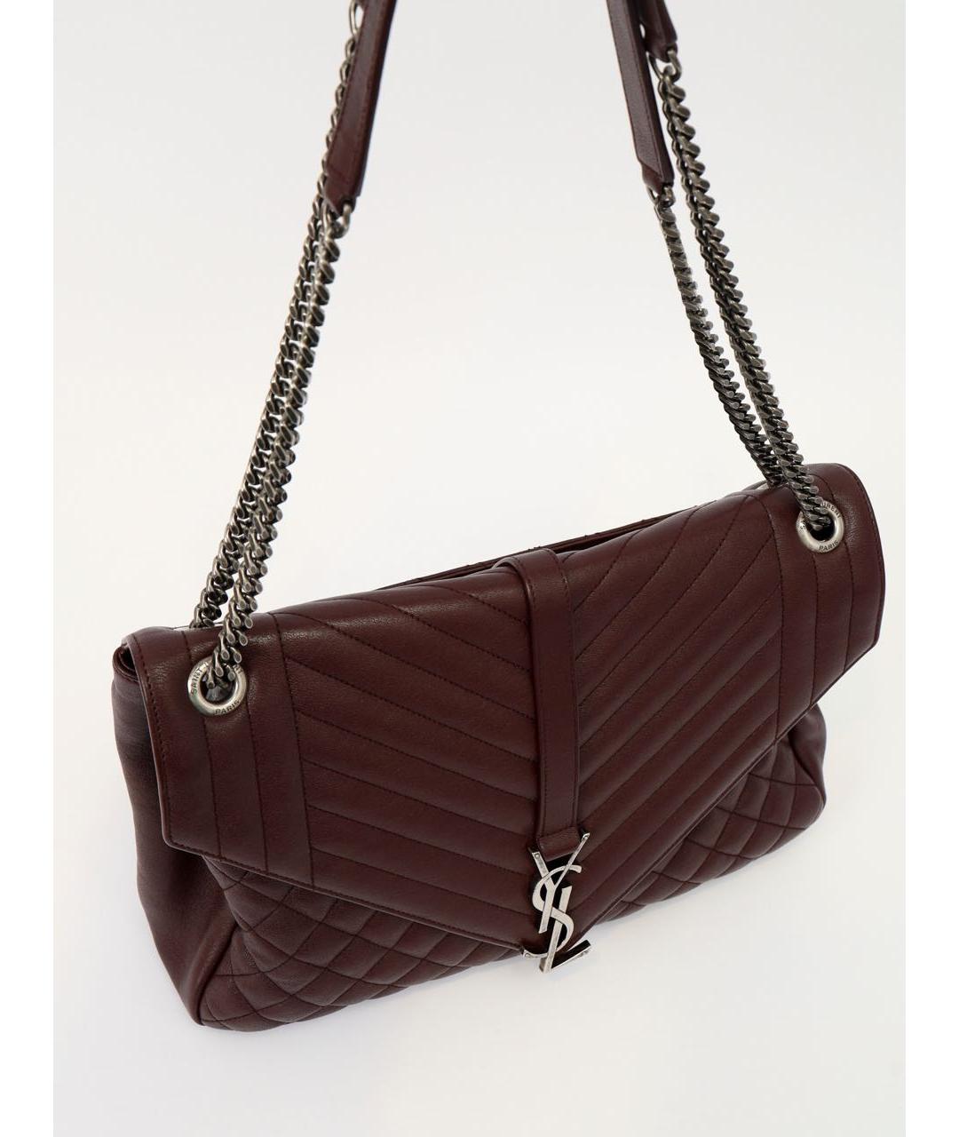 SAINT LAURENT Бордовая кожаная сумка через плечо, фото 2