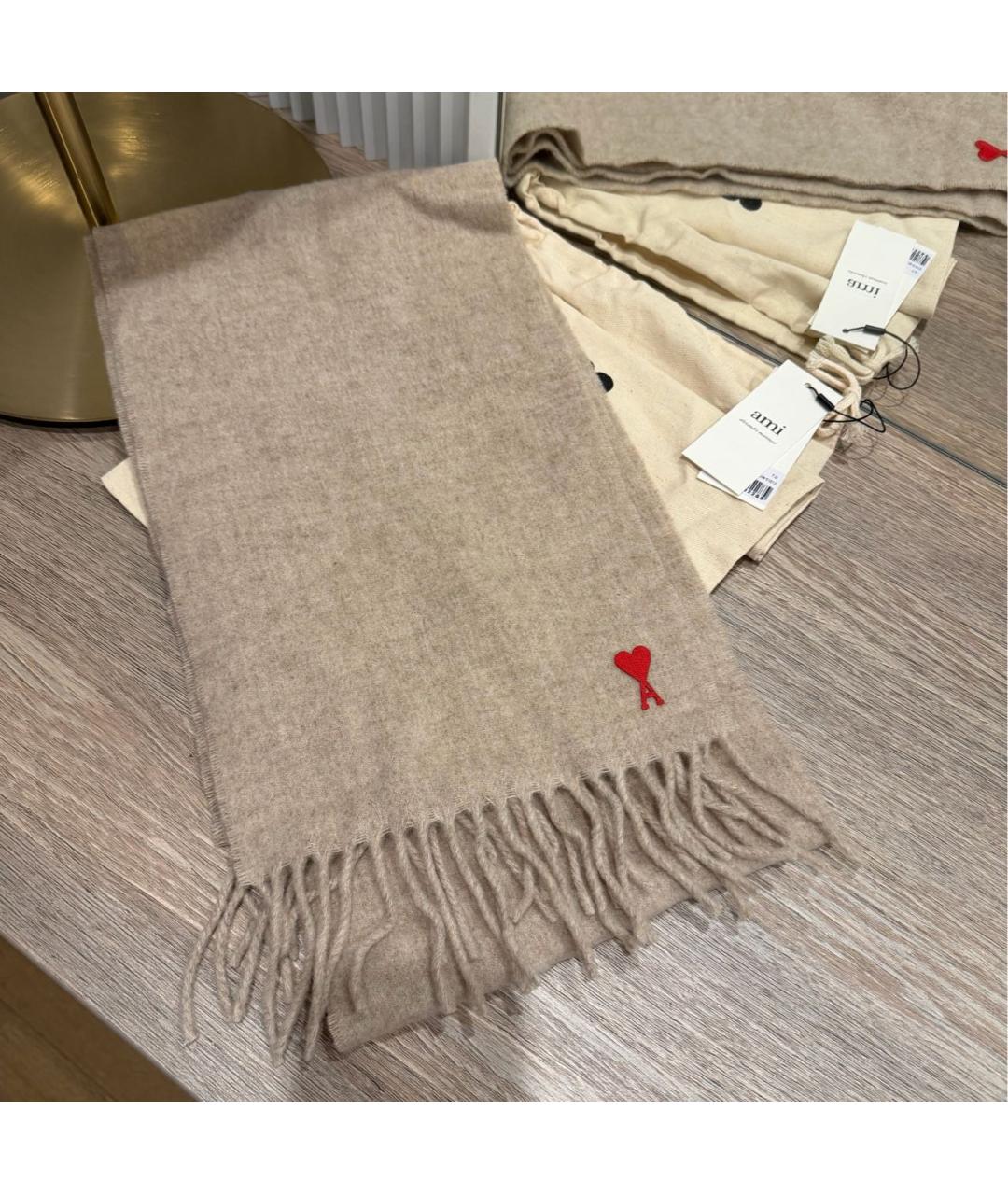 Ami Paris Бежевый шерстяной шарф, фото 2