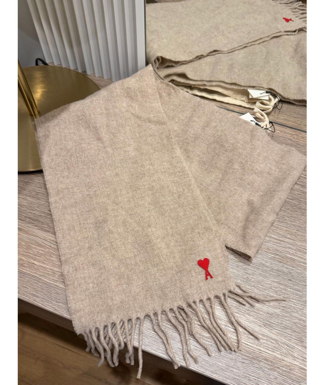 Ami Paris Бежевый шерстяной шарф, фото 6