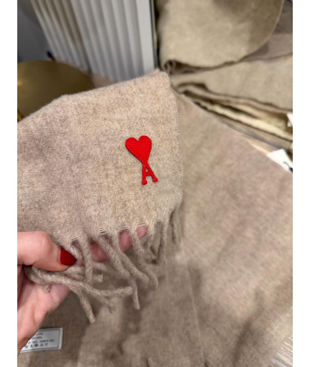 Ami Paris Бежевый шерстяной шарф, фото 4