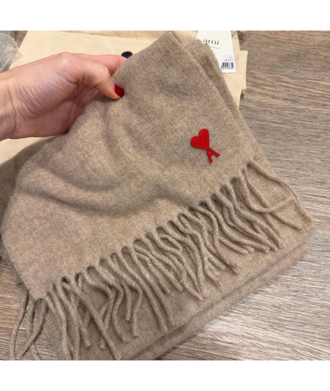 Ami Paris Бежевый шерстяной шарф, фото 3